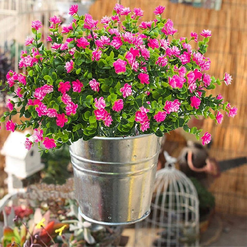 ZWYOQI 8 Bundles Artificial Flowers Outdoor Fake Mums UV Resistant Plastic Flowers Faux Plants Indoor Outside Garden Porch Patio Window Box Wedding Home DÃ©cor (Pink/8pcs) - Image 3